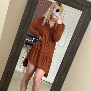 Free People cottagecore burnt orange fairycore long sleeve slouchy dress